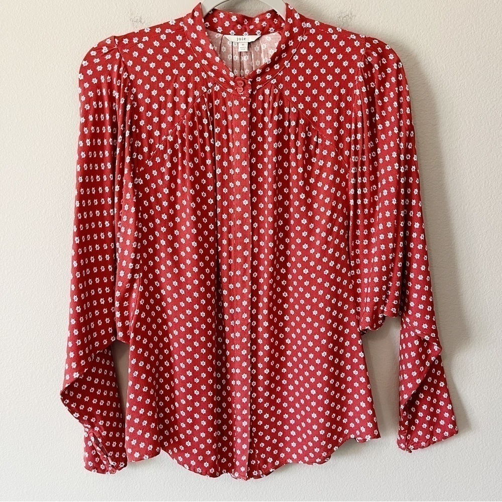 Joie Tangia Red Ikat Print Long Dolman Sleeve Blouse Size Medium Aztec - Picture 6 of 14